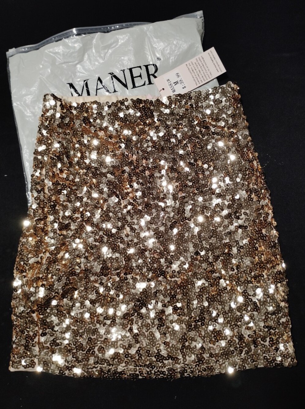 MANER Gold Sequin Mini Skirt